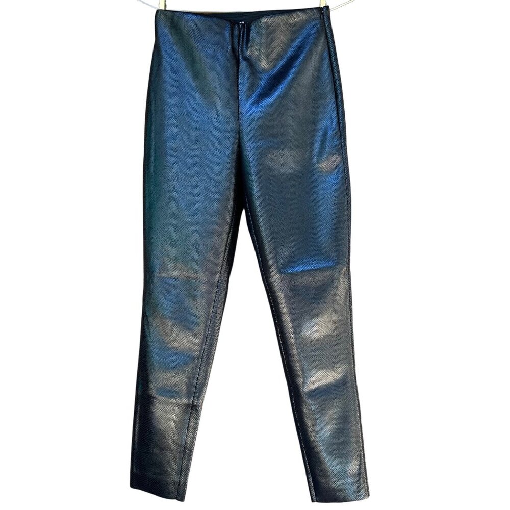Zara Black Faux Snake Skin Vegan Leather Skinny Pants Size M - Picture 1 of 11